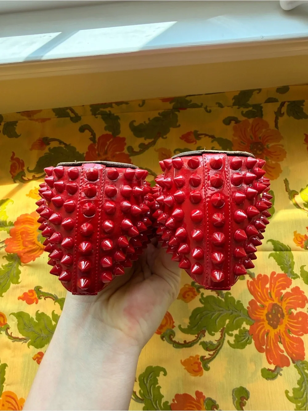 Christian Louboutin Pigalle Spikes Red Patent Flat Sz 37